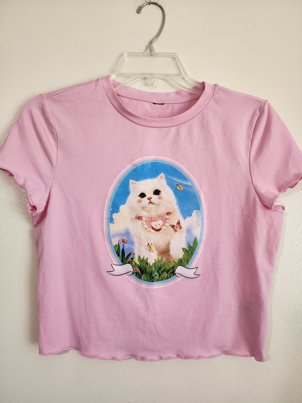 Pink Cat Graphic Tee - Cute Kitten Print